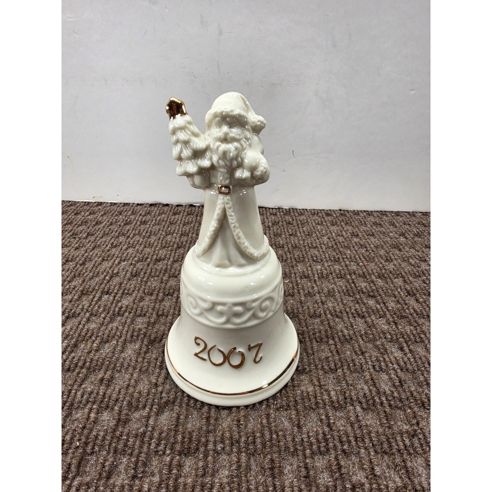 St Nicholas Porcelain Santa Bell 2007 Cream Gold Trim Christmas Figurine 6.25in